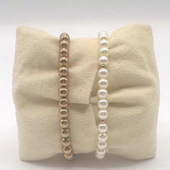 Nautical Anchor Pearl Bead Stretch Bracelet Set - Picture 2 of 3